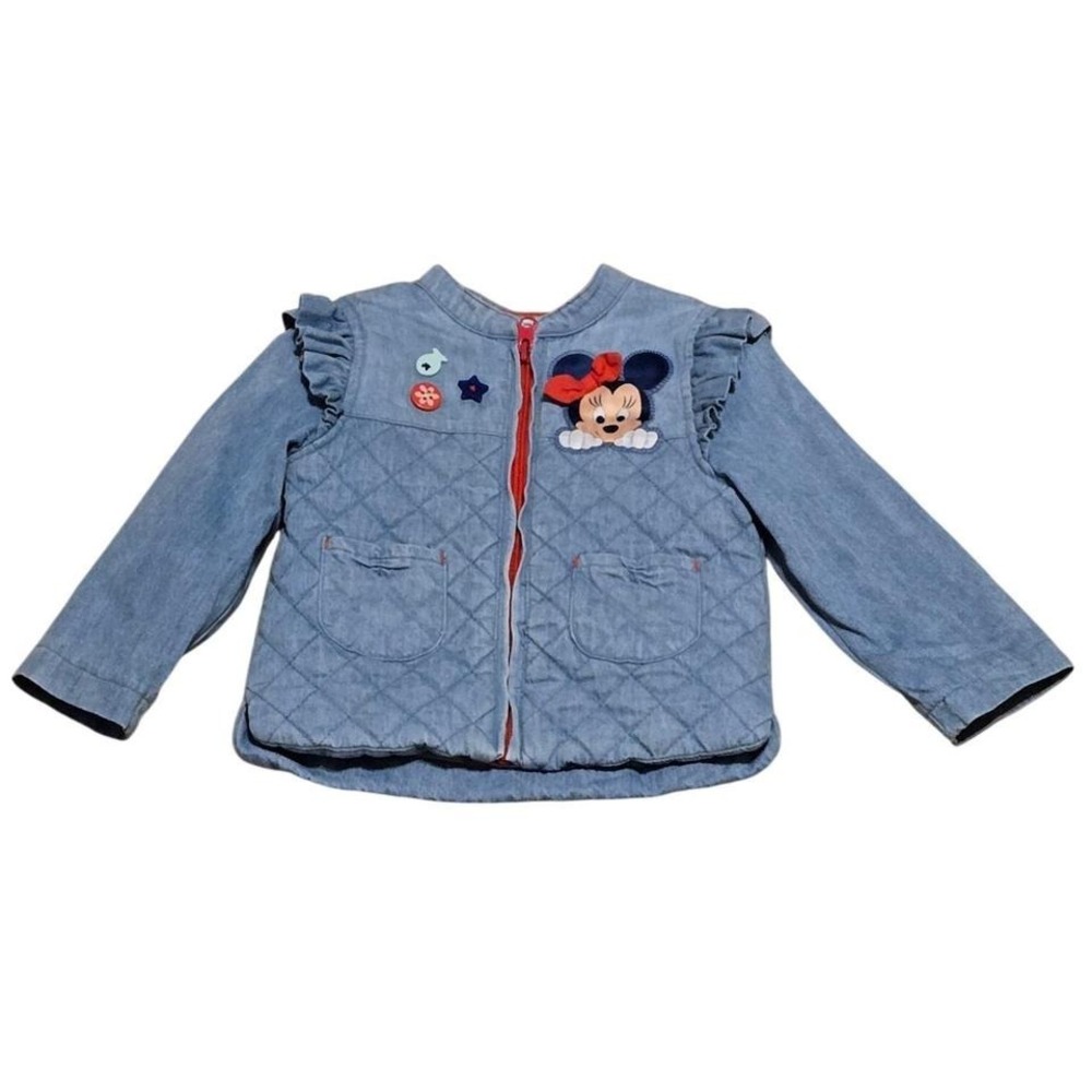 Disney Baby Minnie Mouse Quilted Jacket 12-18M Chambray Ruffle Coat